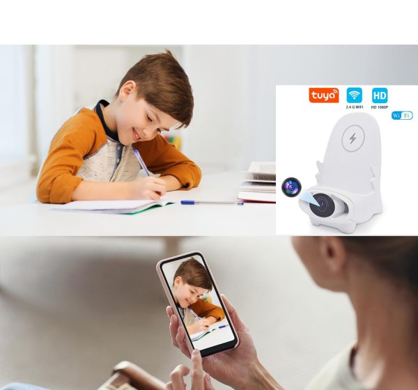 Wireless charger phone & tablet holder compatible with Apple/Android have wireless security camera with 110° wide-angle - 图片 8